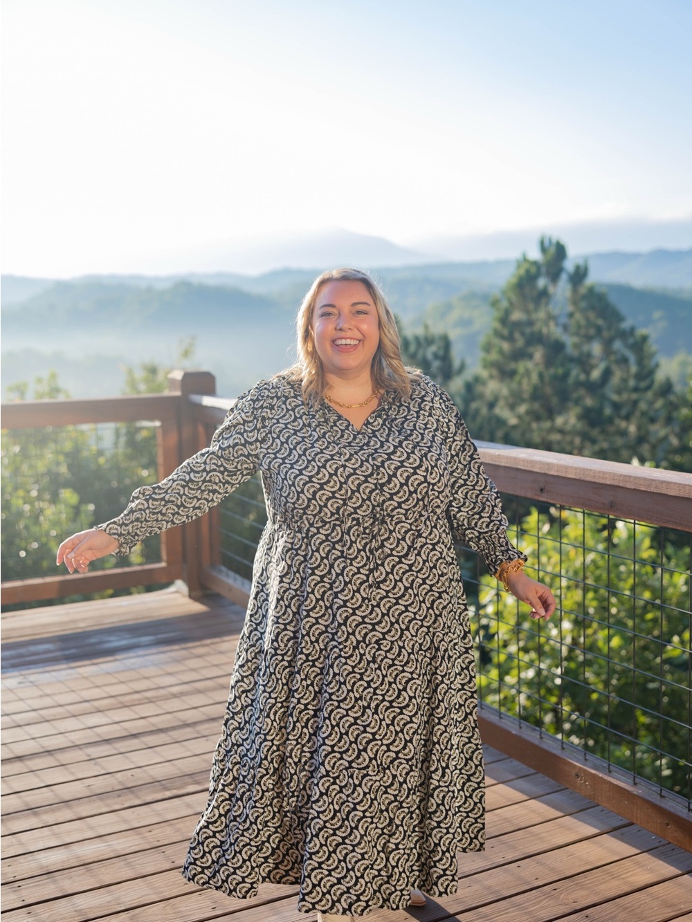 M&S Black and White Paisley Long Sleeve Midi Dress